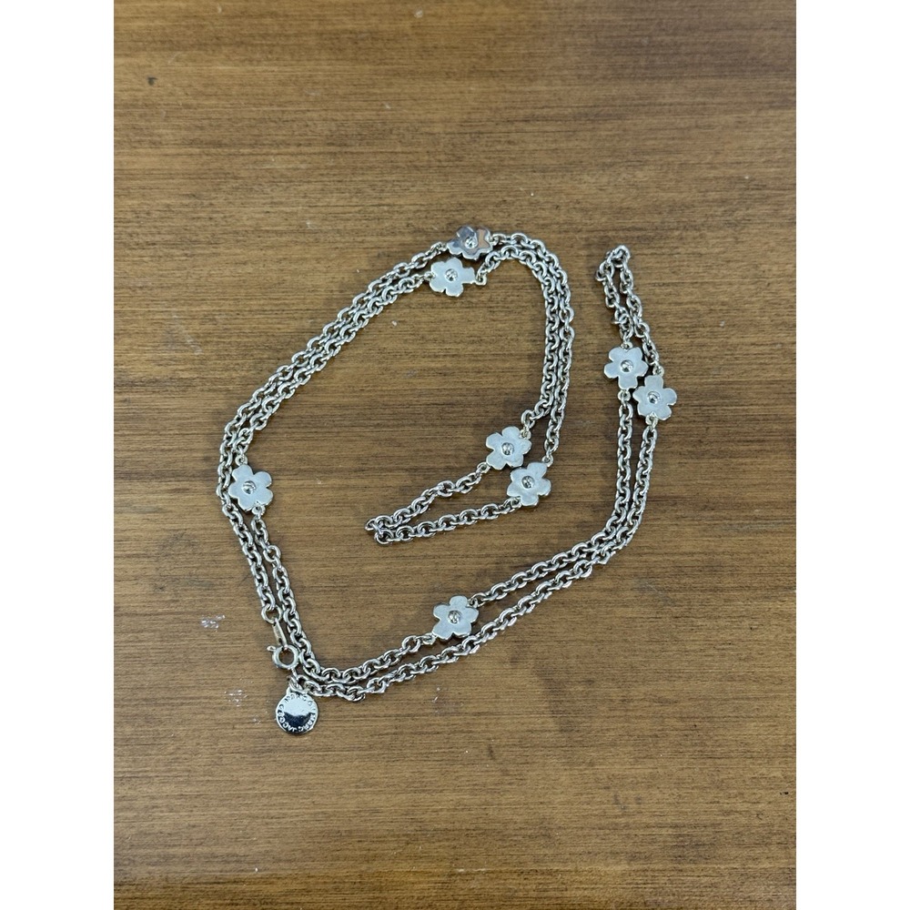 Marc‎ Jacobs Silver Tone Flower Charm Chain Necklace Toggle Clasp Statement